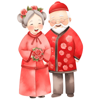 AI generated Celebrate Chinese New Year with Kawaii Elderly Couple Clipart png