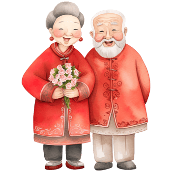AI generated Celebrate Chinese New Year with Kawaii Elderly Couple Clipart png