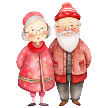 AI generated Celebrate Chinese New Year with Kawaii Elderly Couple Clipart png