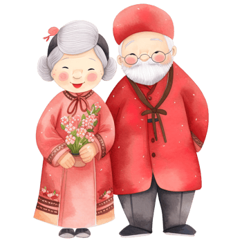 AI generated Celebrate Chinese New Year with Kawaii Elderly Couple Clipart png