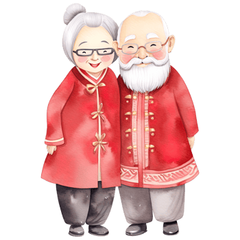AI generated Celebrate Chinese New Year with Kawaii Elderly Couple Clipart png