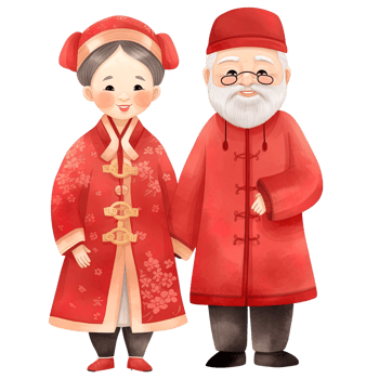 AI generated Celebrate Chinese New Year with Kawaii Elderly Couple Clipart png