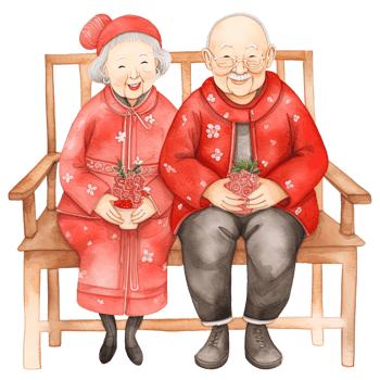 AI generated Celebrate Chinese New Year with Kawaii Elderly Couple Clipart png