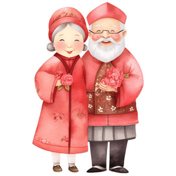 AI generated Celebrate Chinese New Year with Kawaii Elderly Couple Clipart png