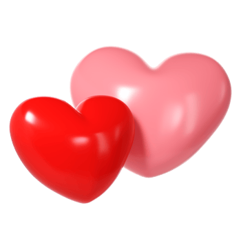 3d pink and red glossy love hearts on transparent. Suitable for Valentine day, Mother day, Women day, wedding, sticker, greeting card. February 14th png