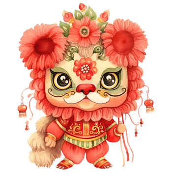AI generated Kawaii Lion Dance Clipart for Chinese New Year Festivities png