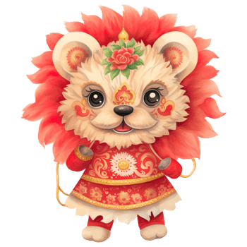 AI generated Kawaii Lion Dance Clipart for Chinese New Year Festivities png