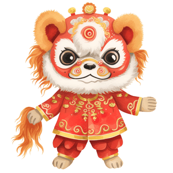 AI generated Kawaii Lion Dance Clipart for Chinese New Year Festivities png