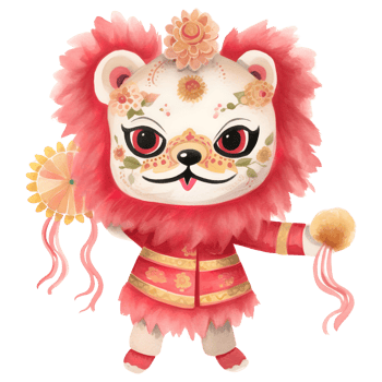 AI generated Kawaii Lion Dance Clipart for Chinese New Year Festivities png