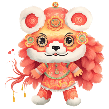 AI generated Kawaii Lion Dance Clipart for Chinese New Year Festivities png