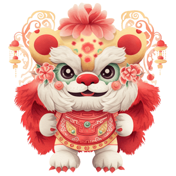 AI generated Kawaii Lion Dance Clipart for Chinese New Year Festivities png