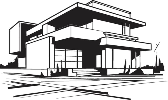 Sleek Urban Villa Sketch Modern City Villa in Black Outline Modern Cityline Abode Villa Icon in Bold Black Outline vector