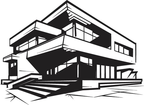 Cityscape Villa Impression Bold Black Vector Symbol of Urban Living Urban Villa Sketch Modern City House Outline in Crisp Black