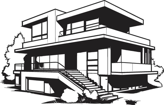 Modern Urban Dwelling Villa Outline Symbolizing City Sophistication Cityline Villa Silhouette Modern House in Crisp Black Lines vector