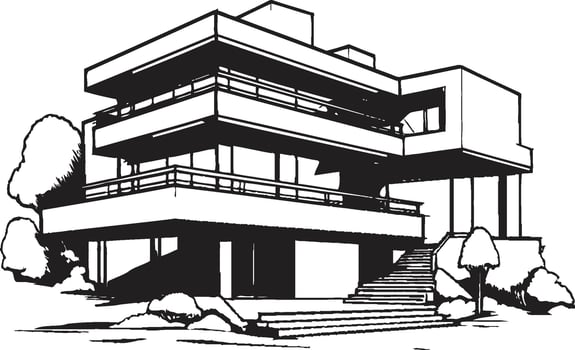 Contemporary Cityline Dwelling Black Outline Villa Emblem in Urban Style Modern Urban Villa Sketch City House Icon in Bold Black Outline vector