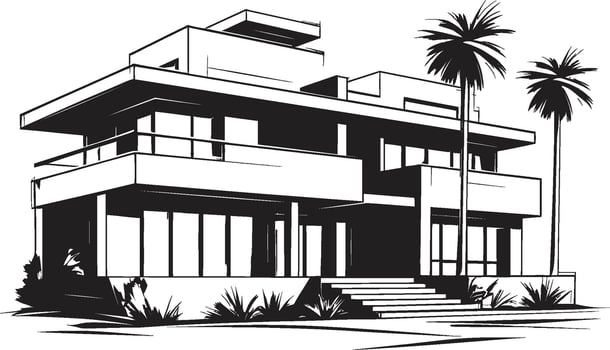 Contemporary Villa Icon Architectural Emblem in Vector Logo Design Villa Construction Blueprint Modern Structure in Vector Logo