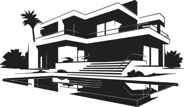 Iconic Villa Structure Contemporary Design in Vector Logo Modern Villa Design Blueprint Emblematic Structure in Vector Icon
