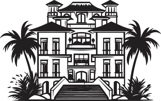 Dynamic Cityscape Sketch Cartoon Building Vector Logo Icon Regal Palace Cartoon Vector Logo Icon of Royal Residence