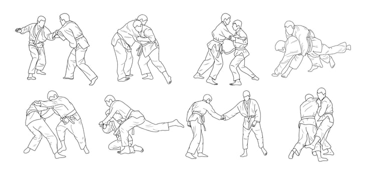 Line  sketch of sportive judoka fighter. Judoist, judoka, athlete, duel, fight, judo vector