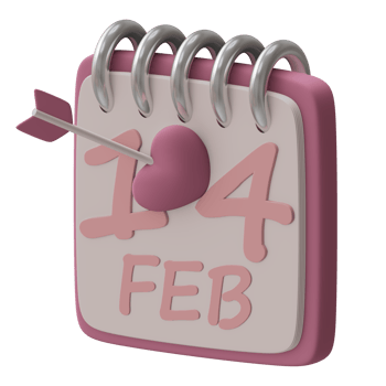 Calendar with Cupid arrow 3d icon isolated happy valentine's day 14 february concept png