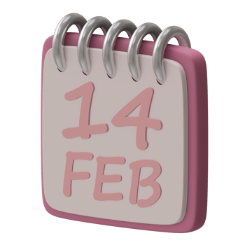 Calendar with Cupid arrow 3d icon isolated happy valentine's day 14 february concept png
