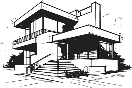Pair House Sketch Duplex Design Vector Icon Concept Twin Domicile Impression Duplex House Sketch in Vector Logo