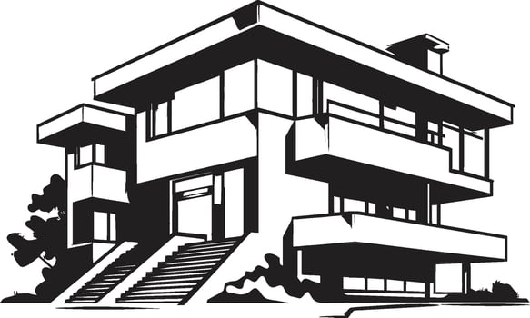 Twin Residence Sketch Duplex Design Vector Logo Impression Dual Living Concept Duplex House Sketch Idea in Vector Icon