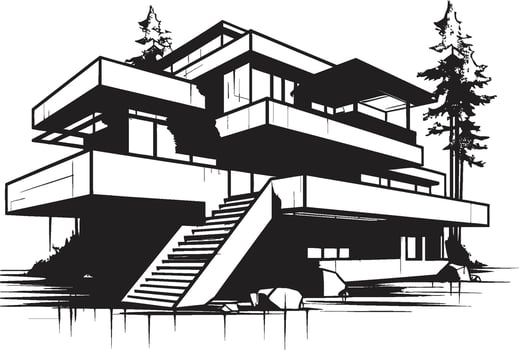 Modern Habitat Vision Residential Property Design Vector Icon Contemporary Dwelling Mark Modern Property Design Vector Logo
