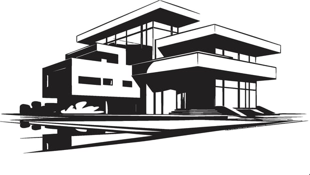 Vogue Living Vision Modern House Idea Vector Emblem Urban Chic Dwell Stylish Modern House Design Vector Emblem