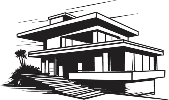 Solid Homestead Symbol Thick House Outline in Vector Logo Stout Dwelling Emblem Bold House Sketch Vector Icon