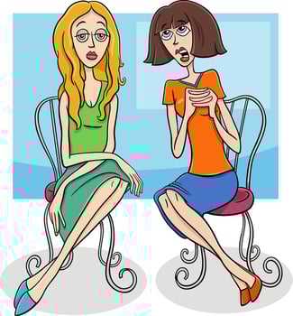 cartoon woman gossiping to another bored woman vector