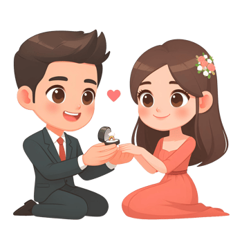 AI generated a man proposes to a woman by giving her a ring, cartoon style valentine on transparent background png