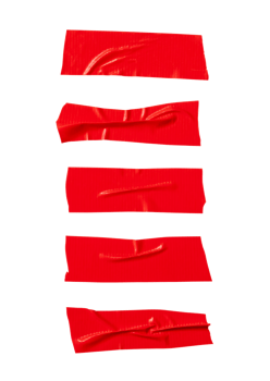 Top view of red adhesive vinyl tape or cloth tape stripes in set isolated with clipping path in png file format