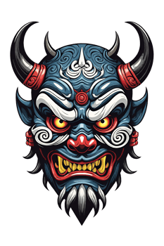 AI generated Tribal oni mask of the devil japan style illustration on transparent background png