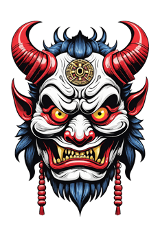 AI generated Tribal oni mask of the devil japan style illustration on transparent background png