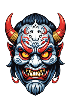 AI generated Tribal oni mask of the devil japan style illustration on transparent background png