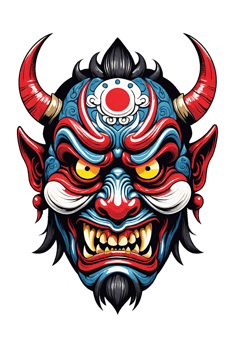 AI generated Tribal oni mask of the devil japan style illustration on transparent background png