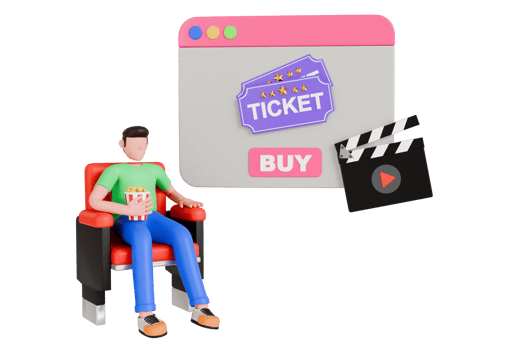 3d illustration of online cinema ticket order. Movie tickets online sale. online cinema ticket booking 3d illustration png
