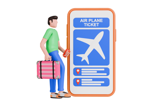 3d illustration of Online booking flight ticket. Air travel ticket buying app. 3d illustration png