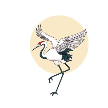 Red Crowned Crane  Bird Standing with Spread Wings vector