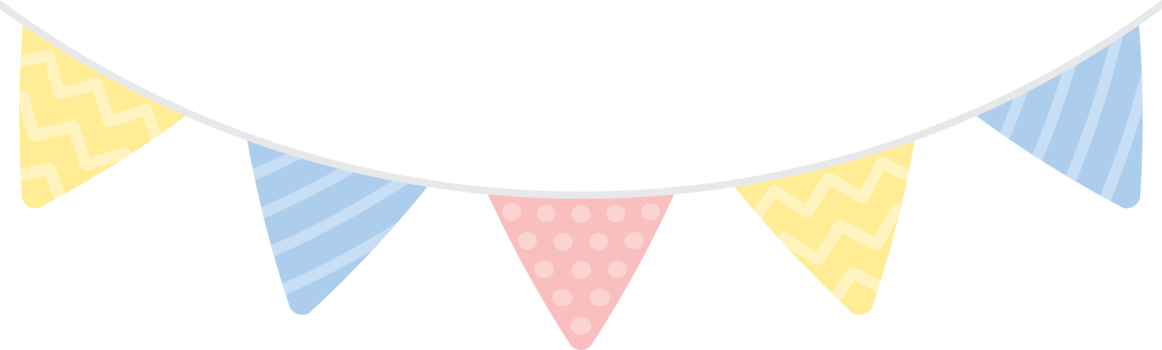 Cute pastel colored party bunting. Baby and kids party decoration. Flat design illustration. png