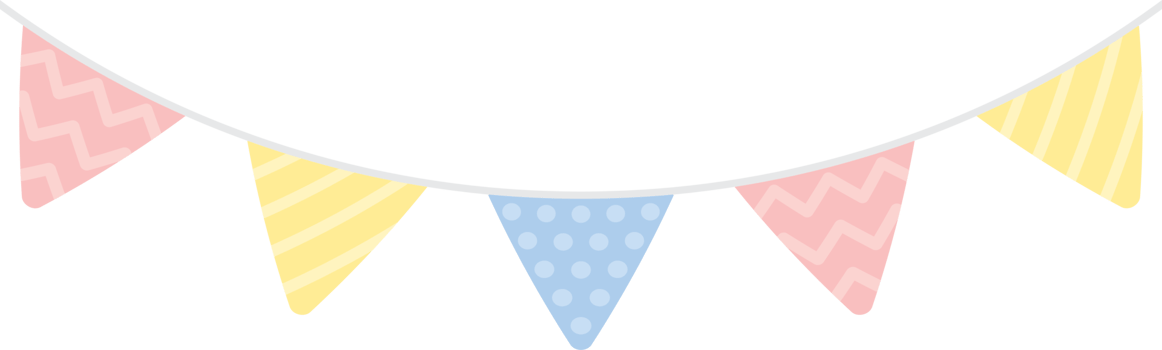 Cute pastel colored party bunting. Baby and kids party decoration. Flat design illustration. png