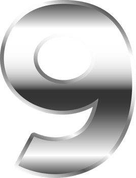 Silver Metal Number  9 png