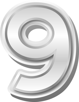Silver Metal Number  9 png