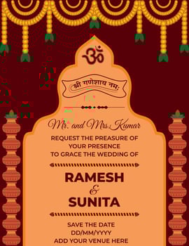 Beautiful Indian wedding invitation card template design vector