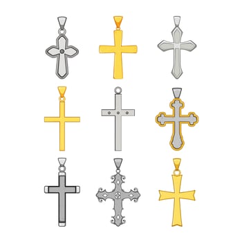 cross christian set cartoon vector illustration