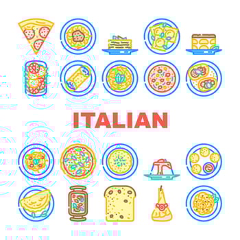 italian cuisine food pasta icons set vector