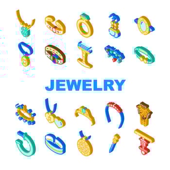 jewelry ring gold jewel icons set vector