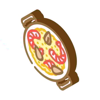 paella pan spanish cuisine isometric icon vector illustration