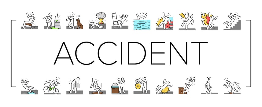 accident injury safety man risk icons set vector